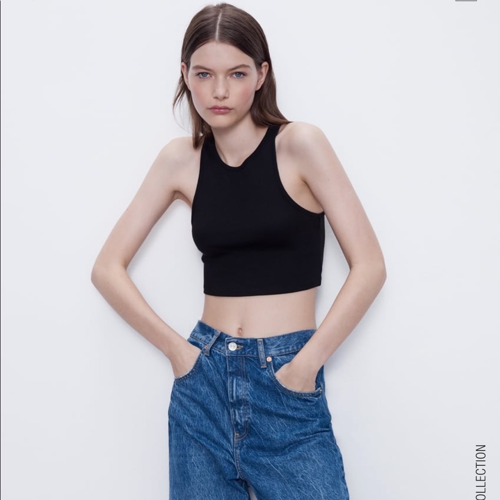 Zara Sleeveless Black Crop Top